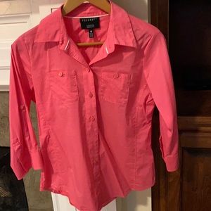 Fox Croft Petite stretch Shaped Fit Button Down Shirt Tangerine Color
